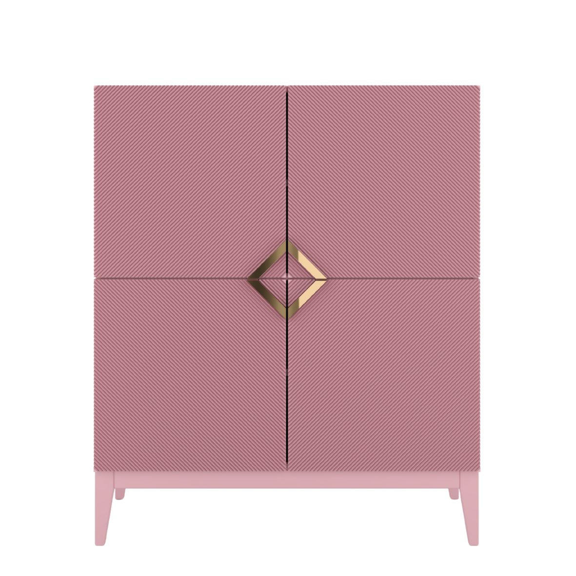 HIGHBOARD Demi High, Pink-Gold, Mit Gefrästen Fronten, Massive Buche - Rosa, Holz/Holzwerkstoff (100.5/120.5/42cm) - Visby