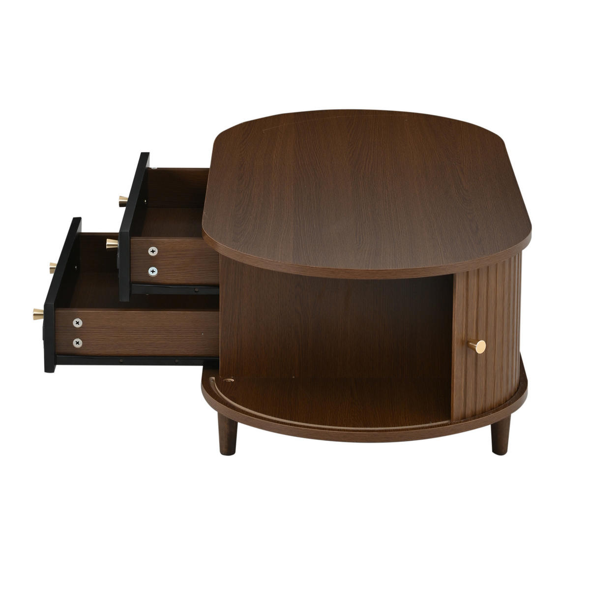 COUCHTISCH 100/50/36 cm in Walnussoptik mit 2 Schubladen und Rolltüren - Walnussfarben, Holzwerkstoff (100/50/36cm) - Flora Grace