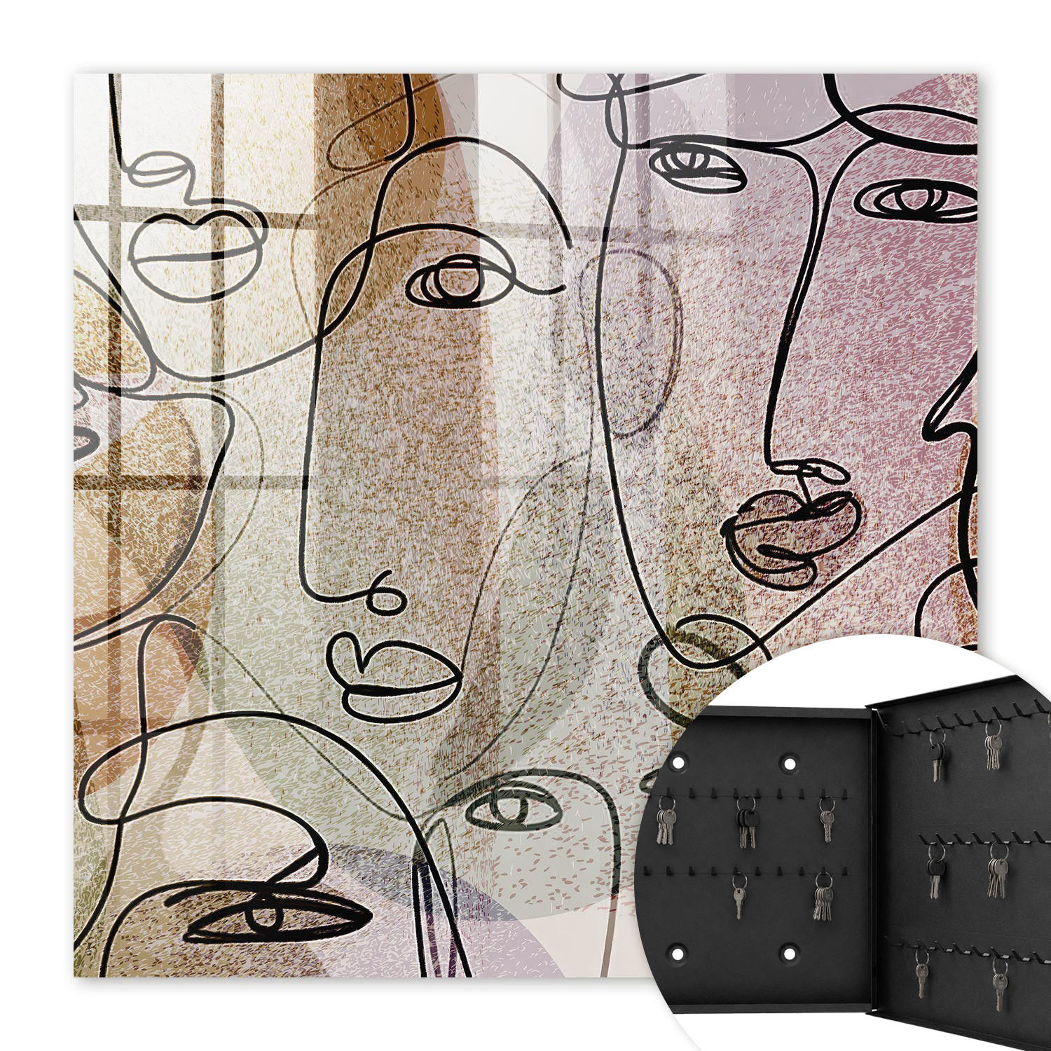 SCHLÜSSELBOX Schwarz 30x30 cm- Türöffnung nach rechts - Strichzeichnung - Beige, Metall (30/30/5cm) - TULUP