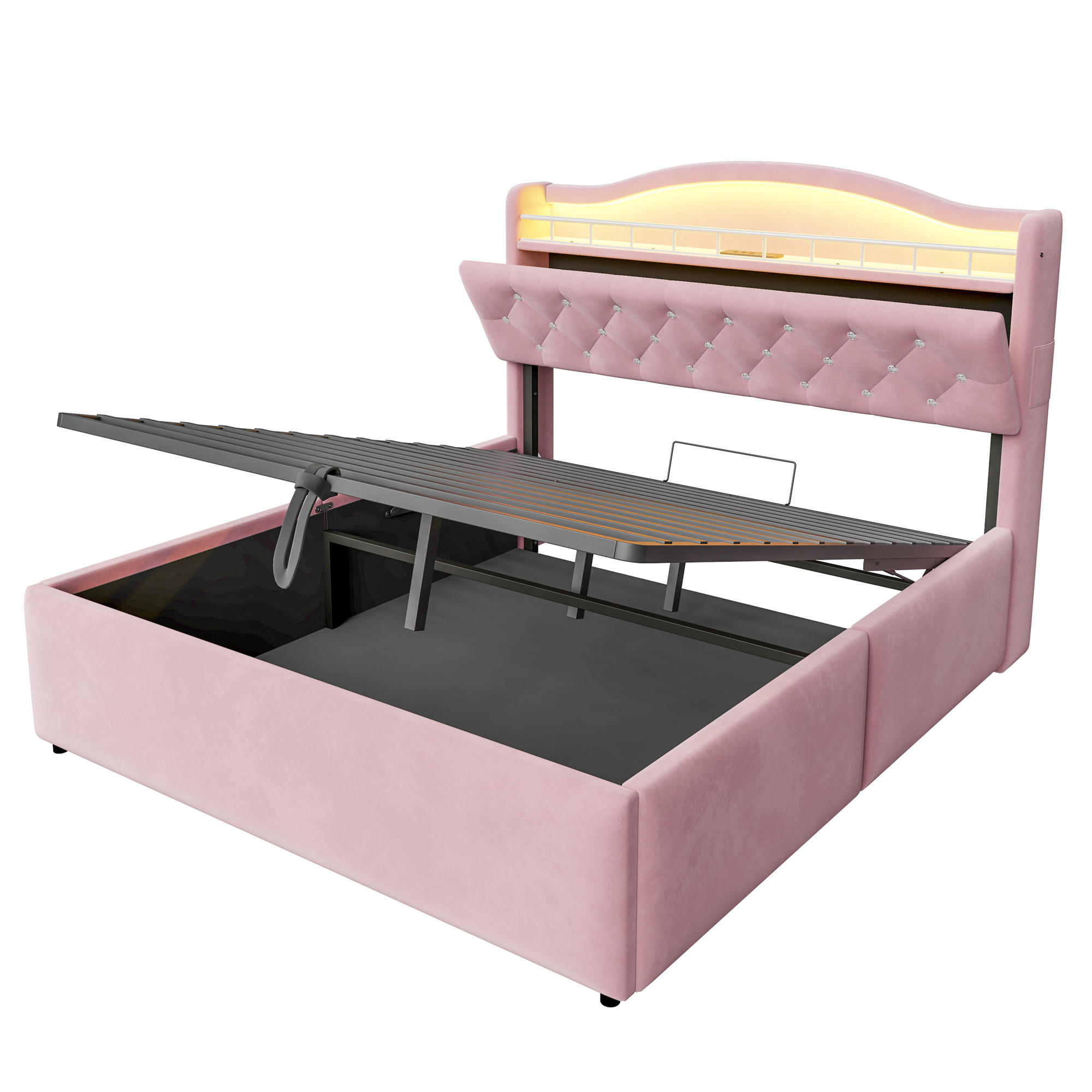 POLSTERBETT 140/200 cm DE-32693 mit LED und Stauraum Rosa - Pink, Metall (140/200cm) - ComfortXL