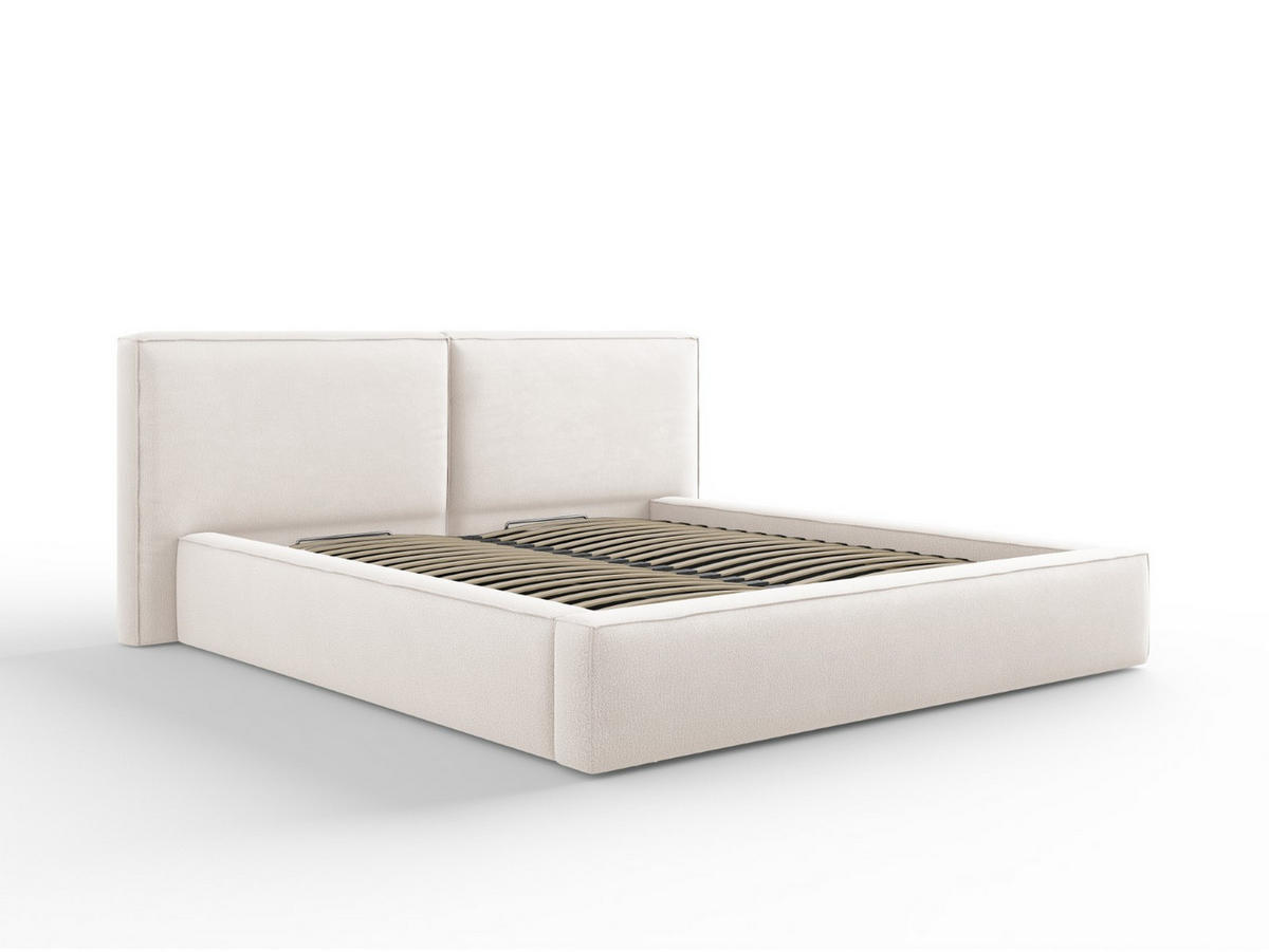 BETT mit Bettkasten und Kopfteil Jodie aus strukturiertem Stoff leichtes beige 180x200cm - Beige, Textil (180/200cm) - Micadoni