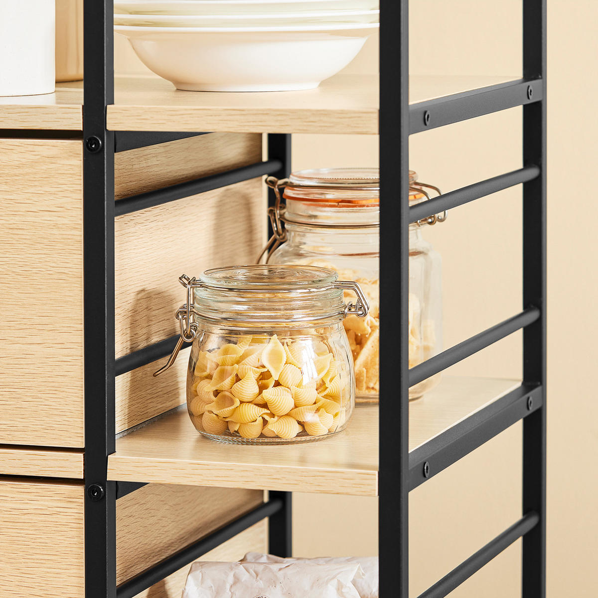 KÜCHENWAGEN mit Rollen, Naturholzoptik - Naturfarben, Holzwerkstoff (53/89/37cm) - SoBuy