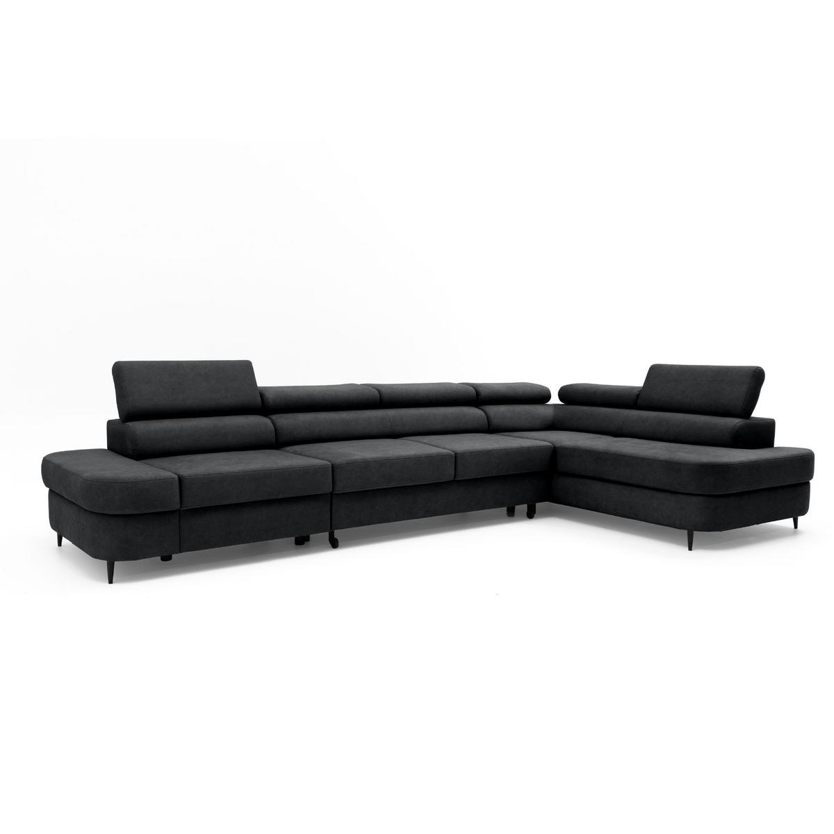 ECKSOFA PRIAM MAXI L-Form Rechts mit Schlaffunktion 125x195 Velours Anthrazit - Anthrazit/Schwarz, Holz/Textil (350/203cm) - Muffo