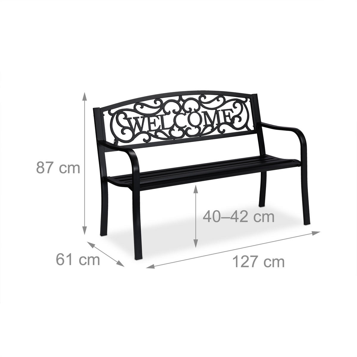GARTENBANK - Schwarz, Metall (127/87/61cm) - Relaxdays