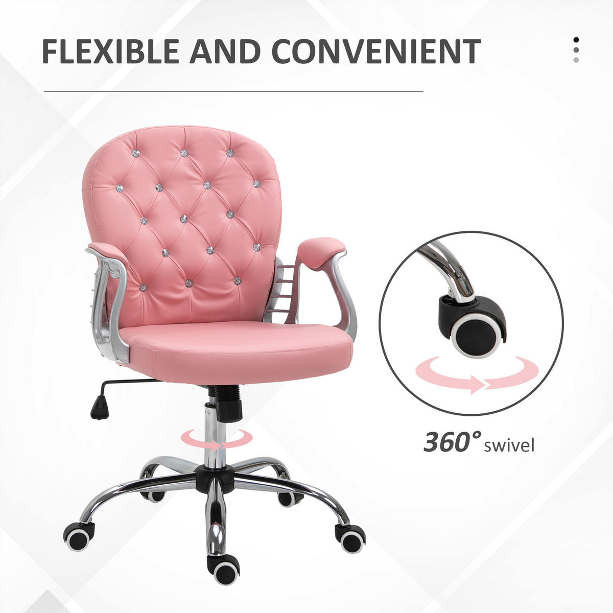 ERGONOMISCHER Bürostuhl Chefsessel Gepolsterte Rückenlehne Kunstleder Rosa - Rosa, Kunststoff (60.5/103/59.5cm) - Vinsetto