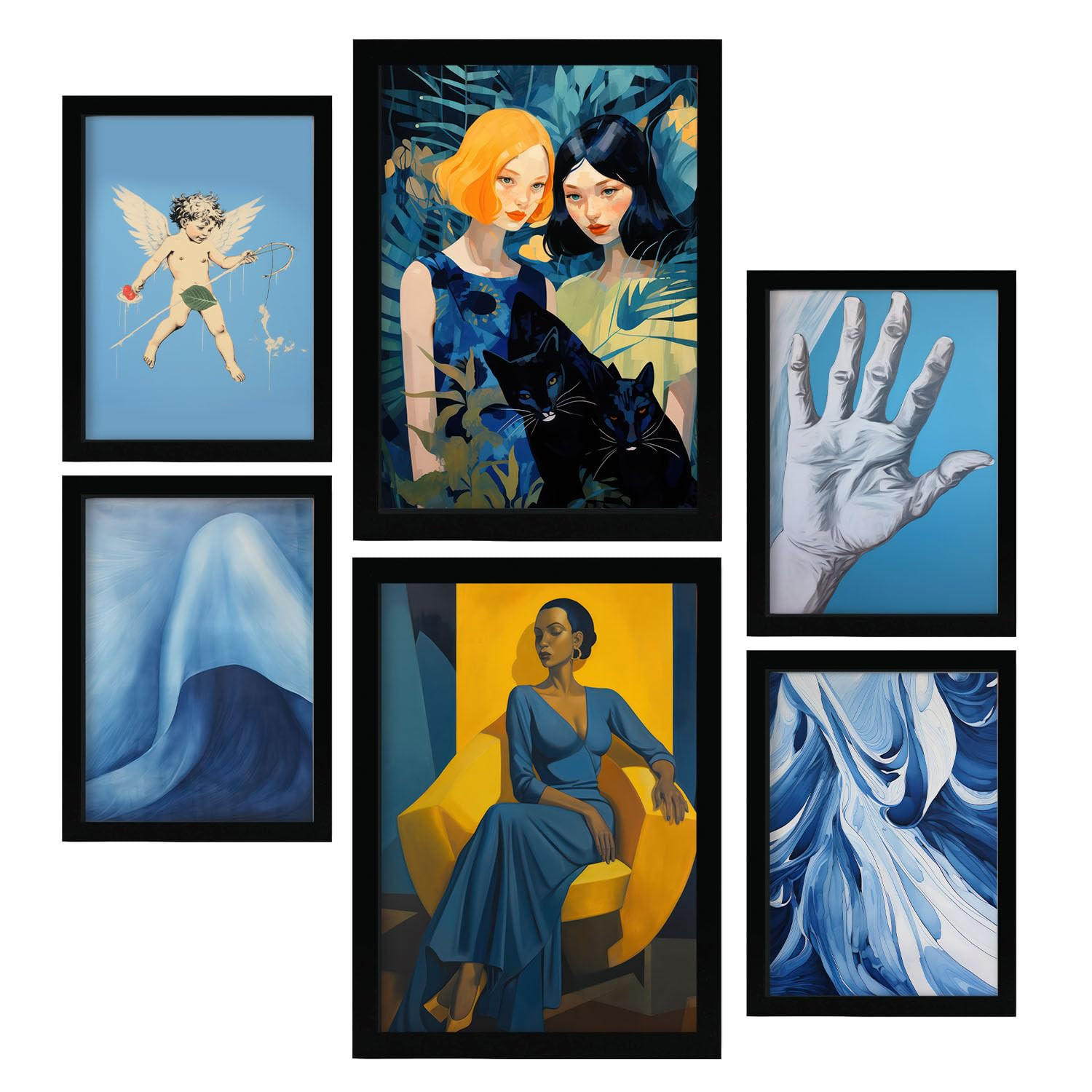 POSTER Set Mit 6 Beruhige Blues In Vielseitiger Stil A3 & A4 Schwarzer Rahmen - Schwarz, Papier (29/3cm) - Nacnic