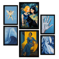 POSTER Set Mit 6 Beruhige Blues In Vielseitiger Stil A3 & A4 Schwarzer Rahmen - Schwarz, Papier (29/3cm) - Nacnic