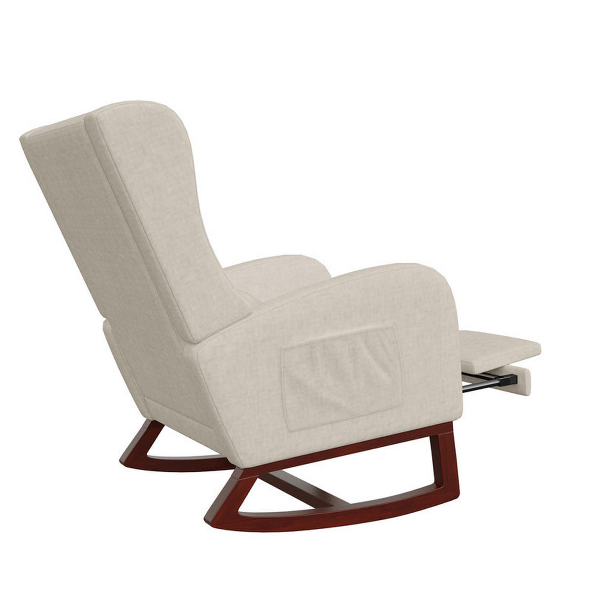 SCHAUKELSTUHL, mit Fußstütze, mit Lendenkissen und 2 Seitentaschen, Samtstoff, Beige - Beige, Textil (64/99/67cm) - WoodenAura