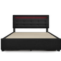 POLSTERBETT aus Leinen 140x200 cm in Schwarz mit Matratze & LED-Beleuchtung - Schwarz, Textil (140/200cm) - Modfu