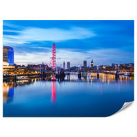 FOTOTAPETE für Wohnzimmer Panorama London Eye Themseufer 300x210 - Blau/Rot, Papier (300/210cm) - Muralo