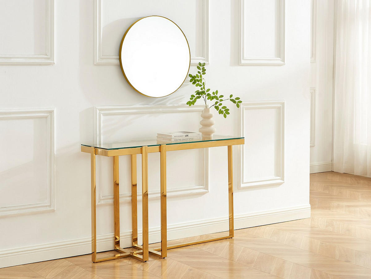 KONSOLENTISCH - 120 cm x 40 cm - glas - transparent, goldfarben Veletia - Transparent/Goldfarben, Glas (40/120/78cm) - Vente-Unique