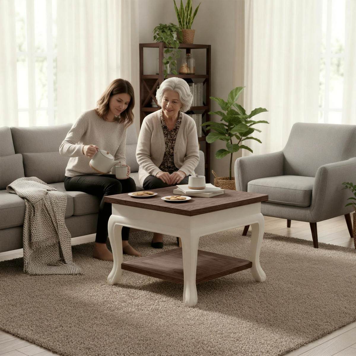 COUCHTISCH eckig 60/60/50 cm Holz Dunkelbraun - Dunkelbraun/Weiß, Holz (60/60/50cm) - CLP