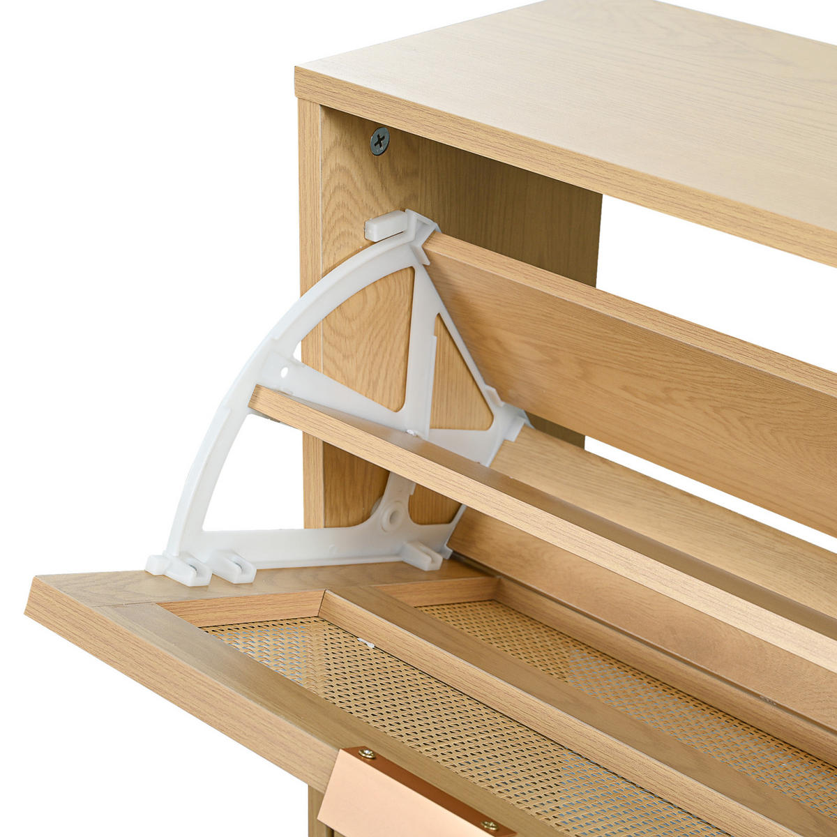 SCHUHSCHRANK in Rattanoptik Eiche mit 4 Klappen, Schuhkipper für Flur und Diele - Naturfarben, Holz (100/90/25cm) - PARAFTA HOME