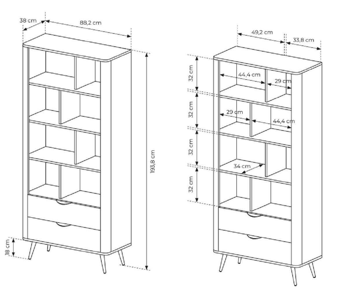 STANDREGAL 90 cm Estera mit Schubladen, Eiche Dunin - Eichefarben, Holz (88/194/38cm) - Emporius
