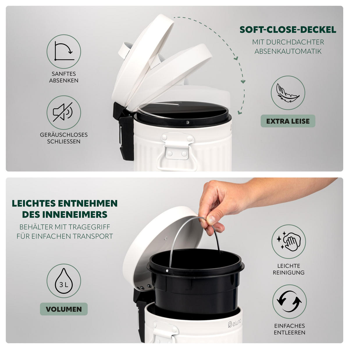 KOSMETIKEIMER 3 Liter, weiß, Metall - Weiß, Metall (17/27/20.5cm) - eluno