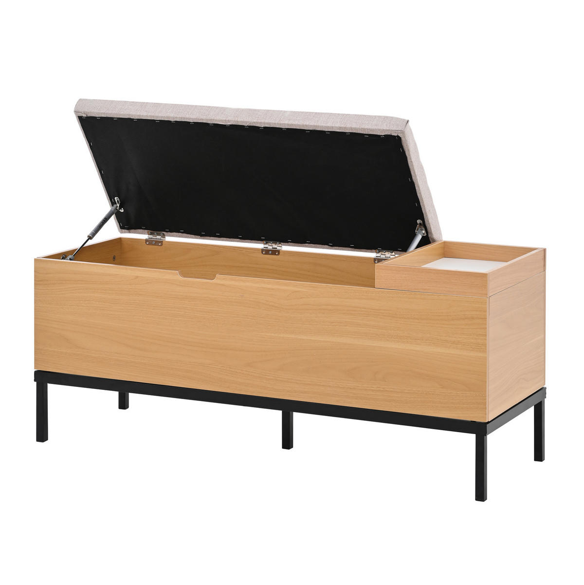 SCHUHBANK 115/40/49,5 cm mit Stauraum und Klappfunktion aus MDF mit hellgrauem Stoffbezug, Natural - Naturfarben, Holzwerkstoff (115/40/49.5cm) - Redom