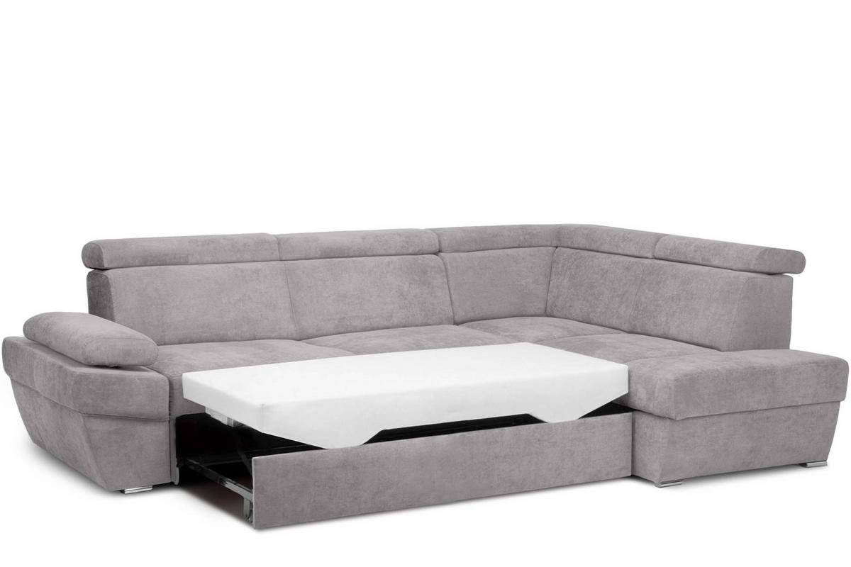 SCHLAFECKSOFA RATLO rechts 4/5-Sitzer mit Bettkasten, hellgrau - Silberfarben, Textil (270/190cm) - KONSIMO®