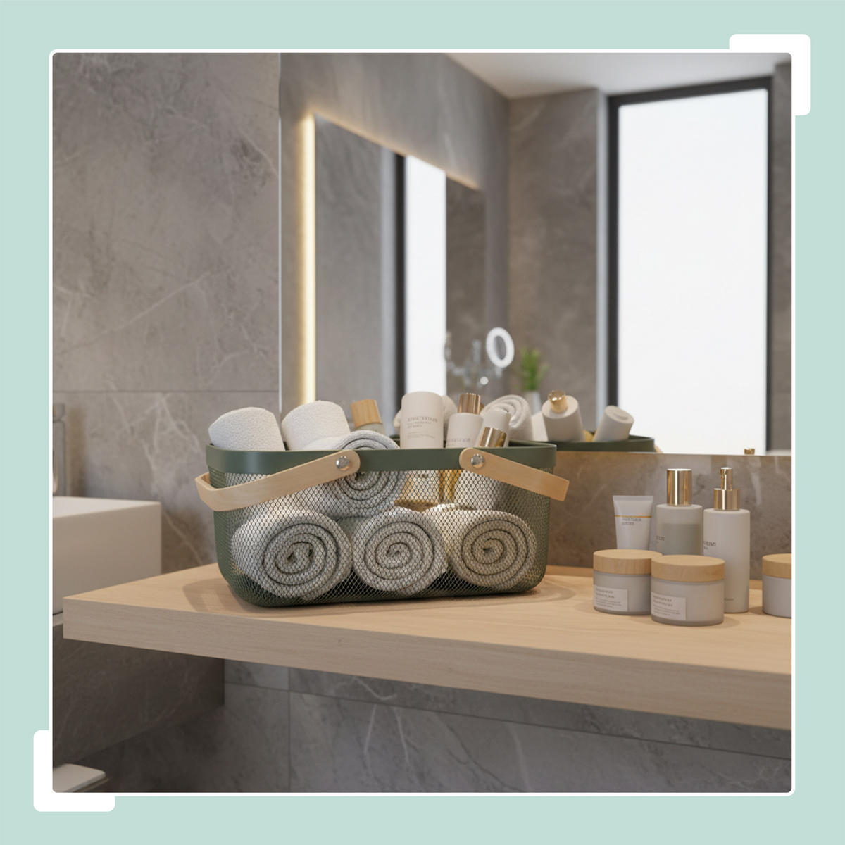 DRAHTKORB - Türkis, Holz/Metall (43/17.5/27cm) - Relaxdays