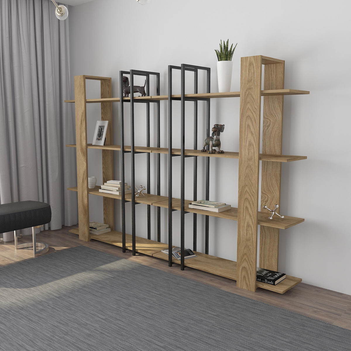 BÜCHERREGAL Onno - Schwarz/Braun, Holzwerkstoff (120/160/42cm) - Decorotika