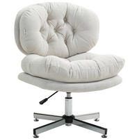 BÜROSTUHL, Gepolsterter Schneidersitz-Stuhl mit Leinenoptik, Cremeweiß - Silberfarben/Creme, Textil/Metall (65/94/65cm) - HOMCOM