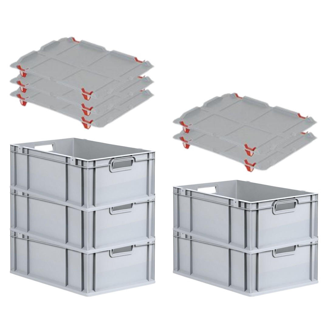EUROBOX 5x Nextgen Economy Mit Auflagedeckel Grau/Rot Griffe Offen 44 Liter - Rot, Kunststoff (40/22/60cm) - PROREGAL