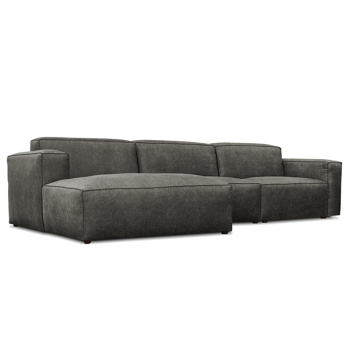 ECKSOFA mit Longchair - Dunkelgrau/Schwarz, Kunststoff (345/170cm) - home24