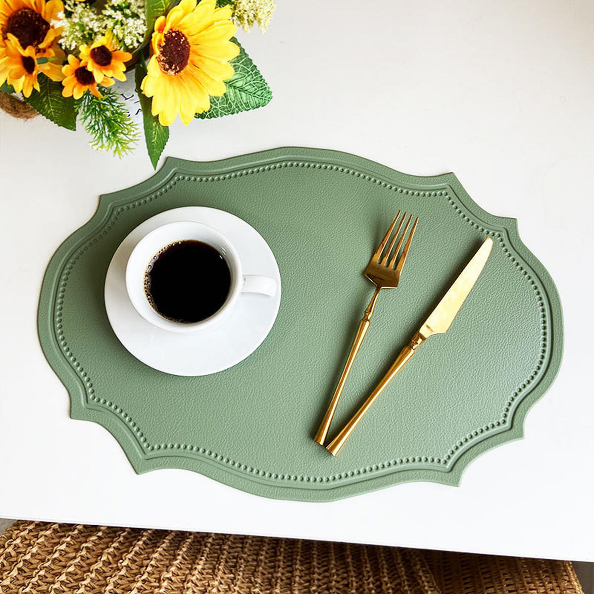PLATZSET 6-teilig – ölbeständig und wärmeisolierend – 43 x 30 cm-Grün - Grün, Leder (43/30cm)