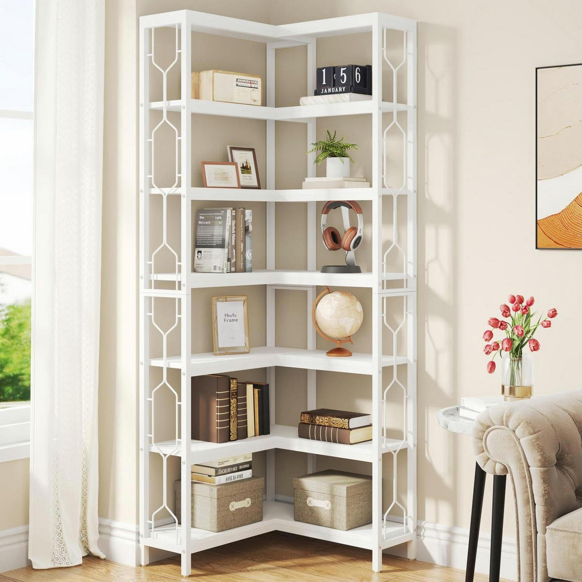 BÜCHERREGAL Eckregal 7-stöckig Weiß - Weiß, Metall (60/200/60cm)