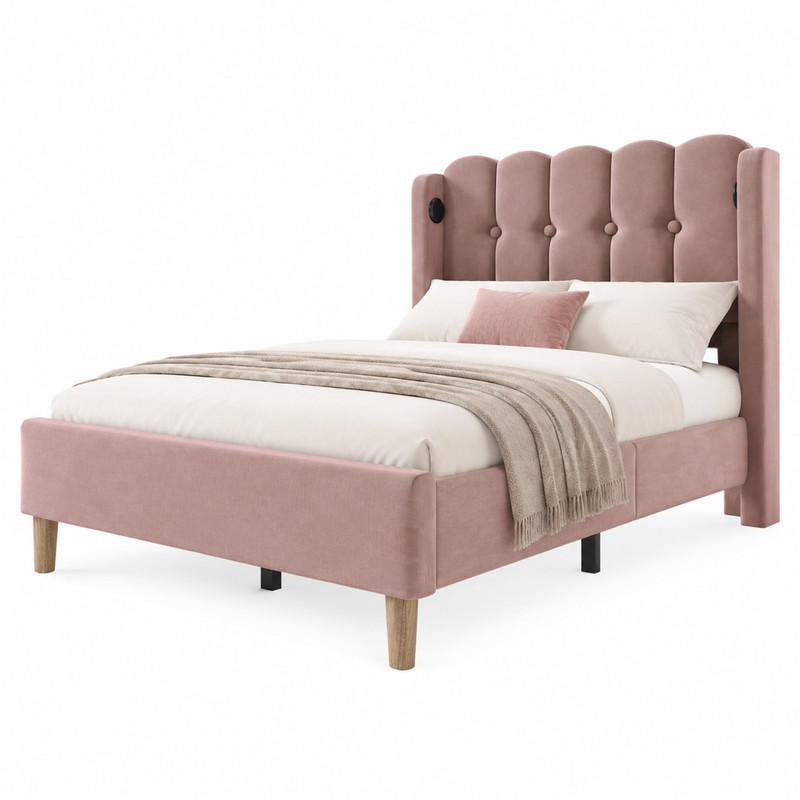 POLSTERBETT mit USB-C-Anschluss 90x200 cm Samt Rosa - Pink, Metall (90/200cm) - Beauniv