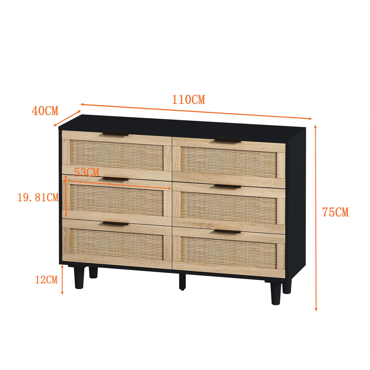 SIDEBOARD Schwarz 110/40/75 cm - Schwarz, Holzwerkstoff (40/75/110cm) - Urban Meuble