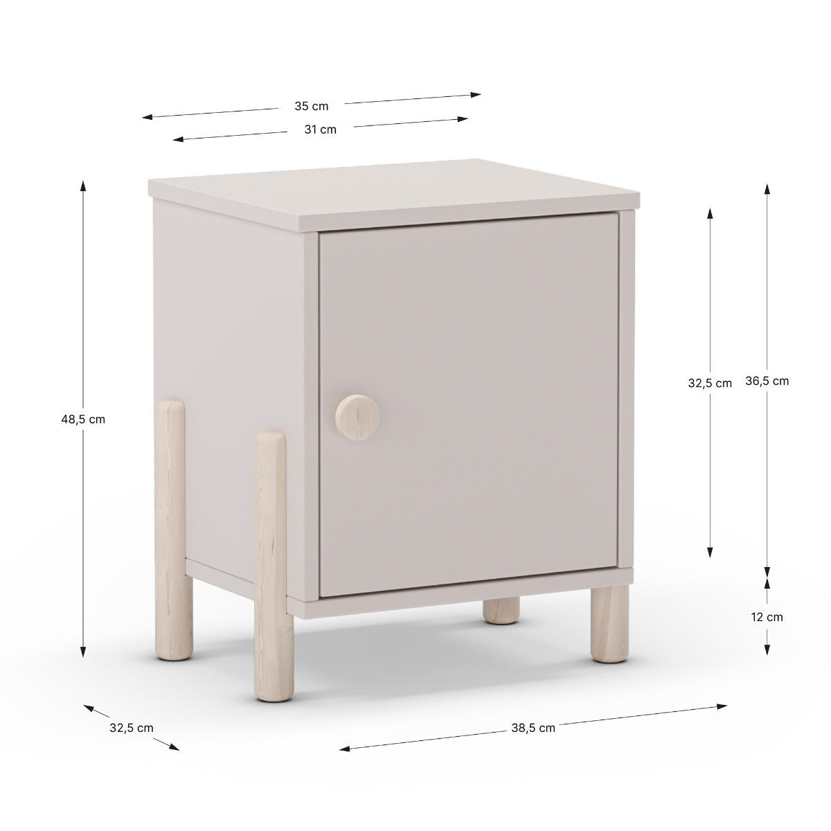NACHTTISCH 1 Tür H47 cm 30/39.4/47 cm - Creme, Holzwerkstoff (30/47/39.4cm) - Calicosy
