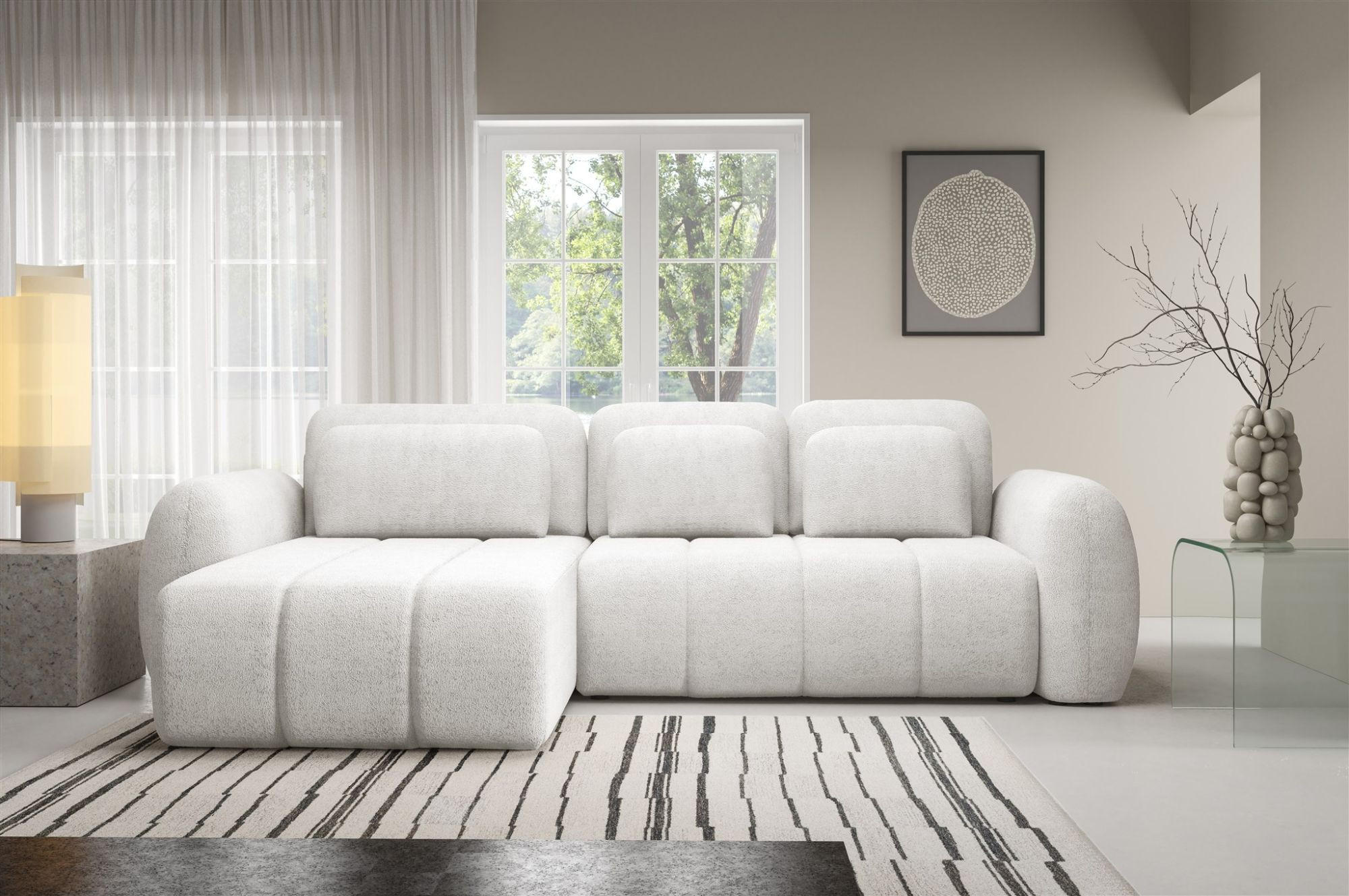 ECKSOFA Caria Mit Schlaffunktion - Weiß, Holzwerkstoff/Textil (304/190cm) - Fun Möbel