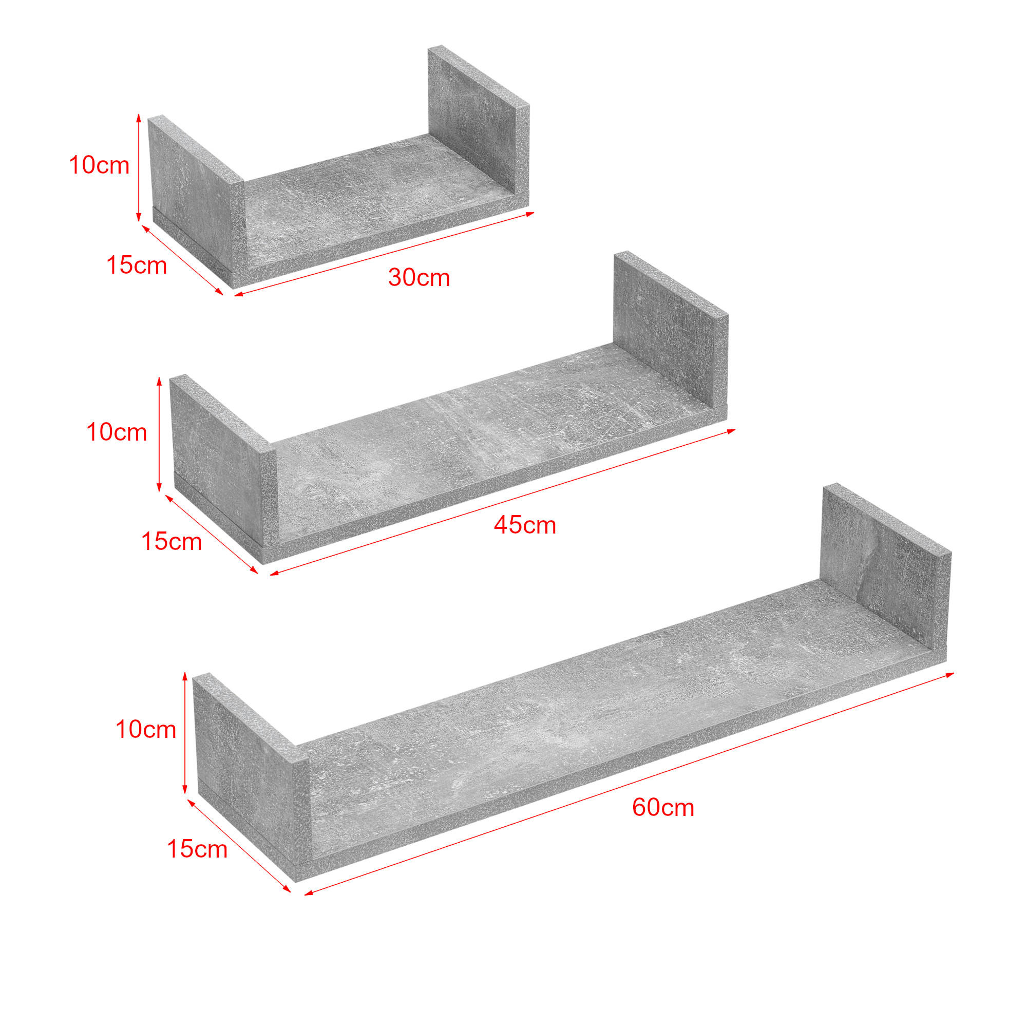 WANDREGAL-SET 3 TLG. Vennesla - Grau, Holzwerkstoff (60/10/15cm) - [en.casa]
