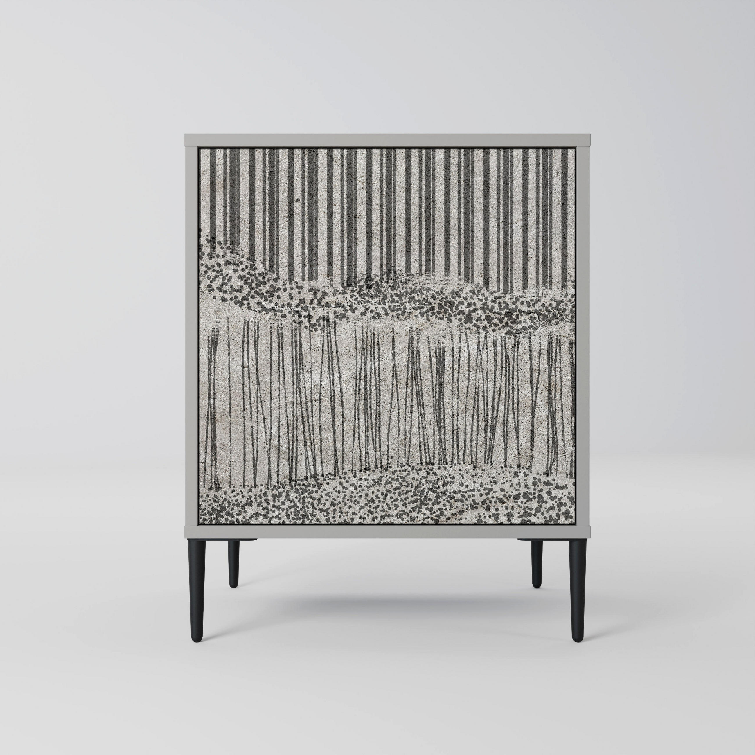 SIDEBOARD GRAIN LINES, Grau, 57,5x42x72,5 cm, Schwarze Metallfüße - Multicolor/Schwarz, Holzwerkstoff/Metall (57.5/72.5/42cm) - SpaceRebels