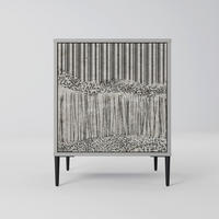 SIDEBOARD GRAIN LINES, Grau, 57,5x42x72,5 cm, Schwarze Metallfüße - Multicolor/Schwarz, Holzwerkstoff/Metall (57.5/72.5/42cm) - SpaceRebels