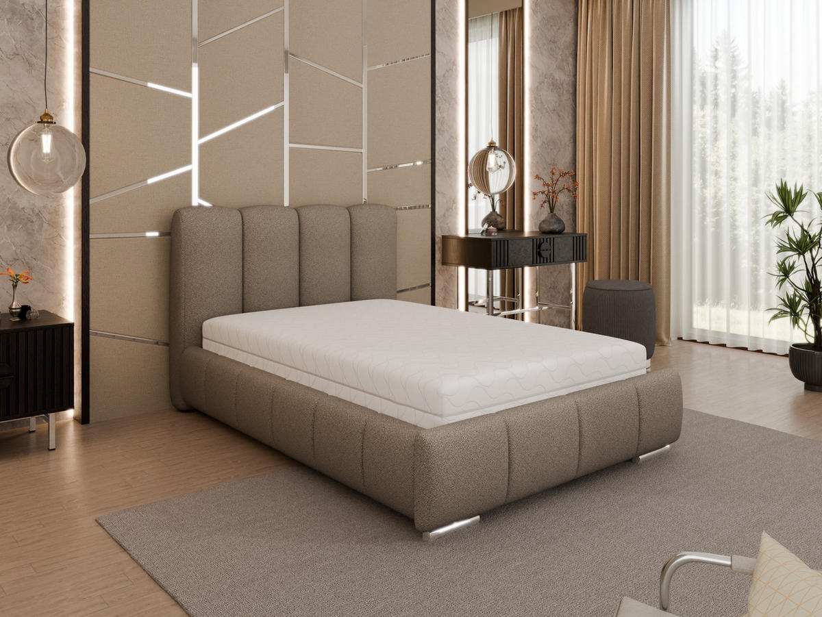 POLSTERBETT Zaira 120x200cm – Elegantes Polsterbett für modernen Wohnstil , Taschenfederkernmatratze Pocket KOKOS (20cm), braun - Braun, Holz (120/200cm) - Homesy