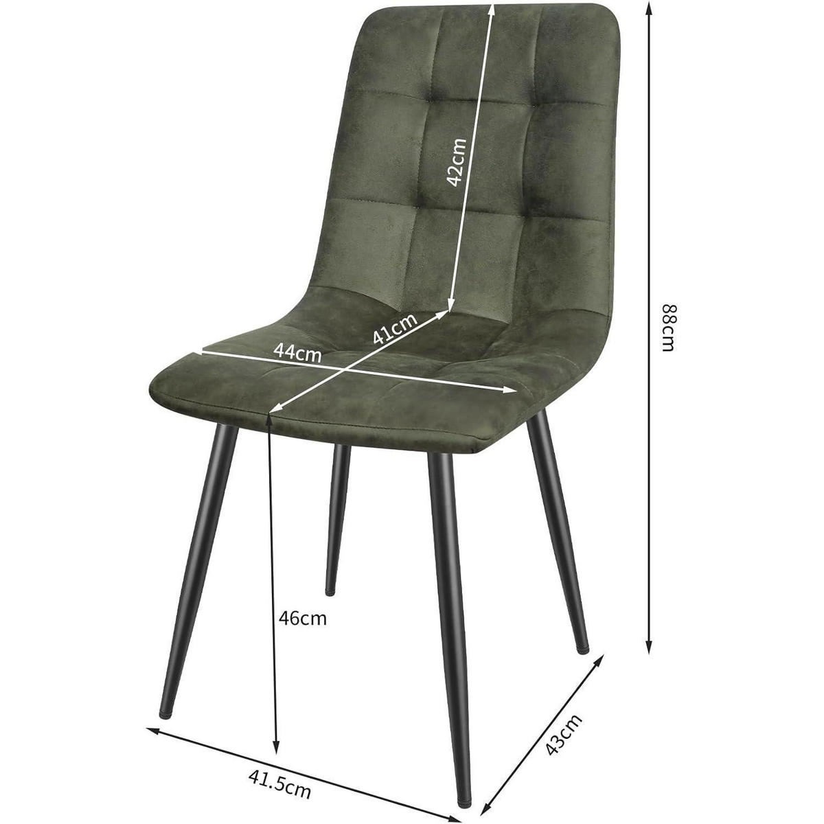 ESSZIMMERSTÜHLE 6er Set Grün Technologietuch Gepolstert Hohe Rückenlehne Metallfuß - Grün, Kunststoff (41.5/88/43cm)