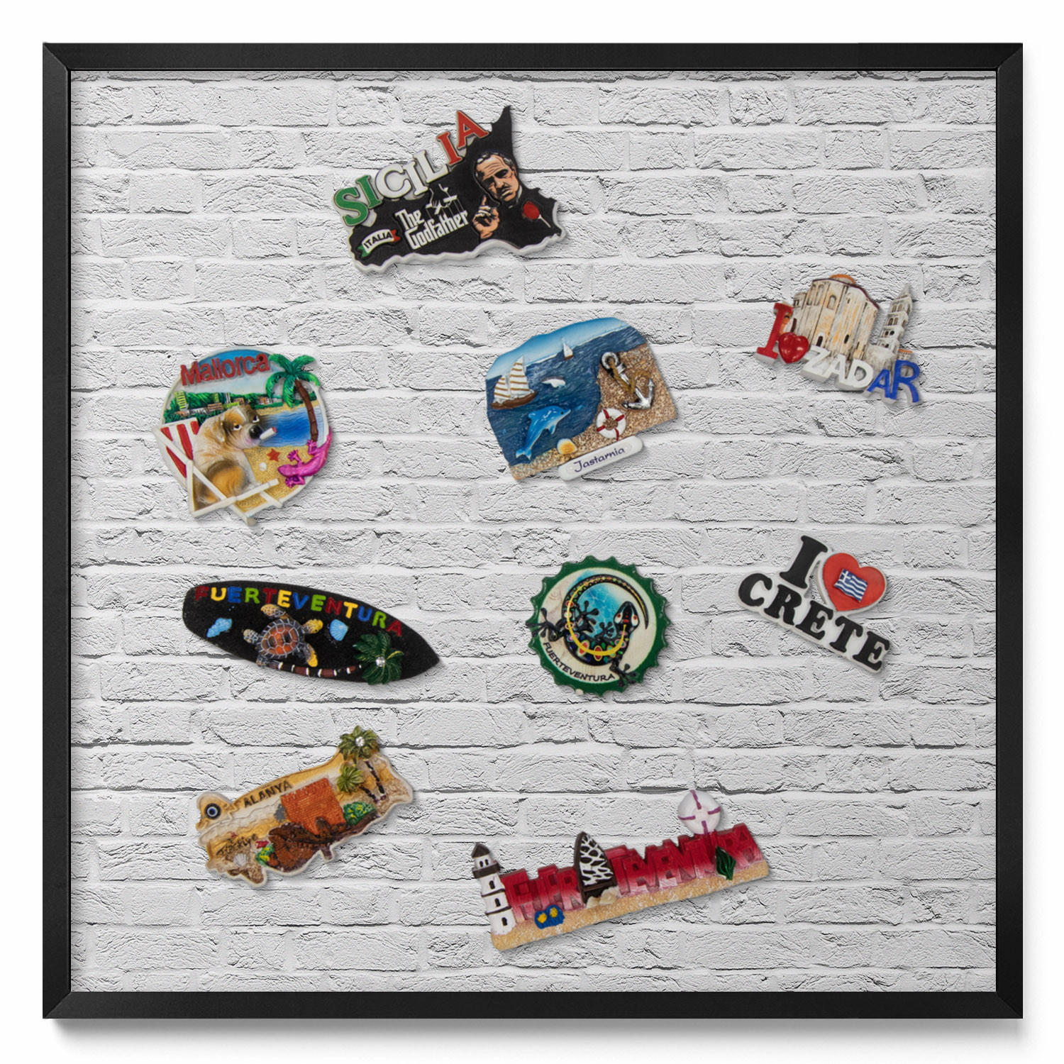 MAGNETTAFEL 50x50 cm Schwarzer Rahmen Ziegelwand Helle Wand - Grau, Metall (50/50/0.4cm) - TULUP
