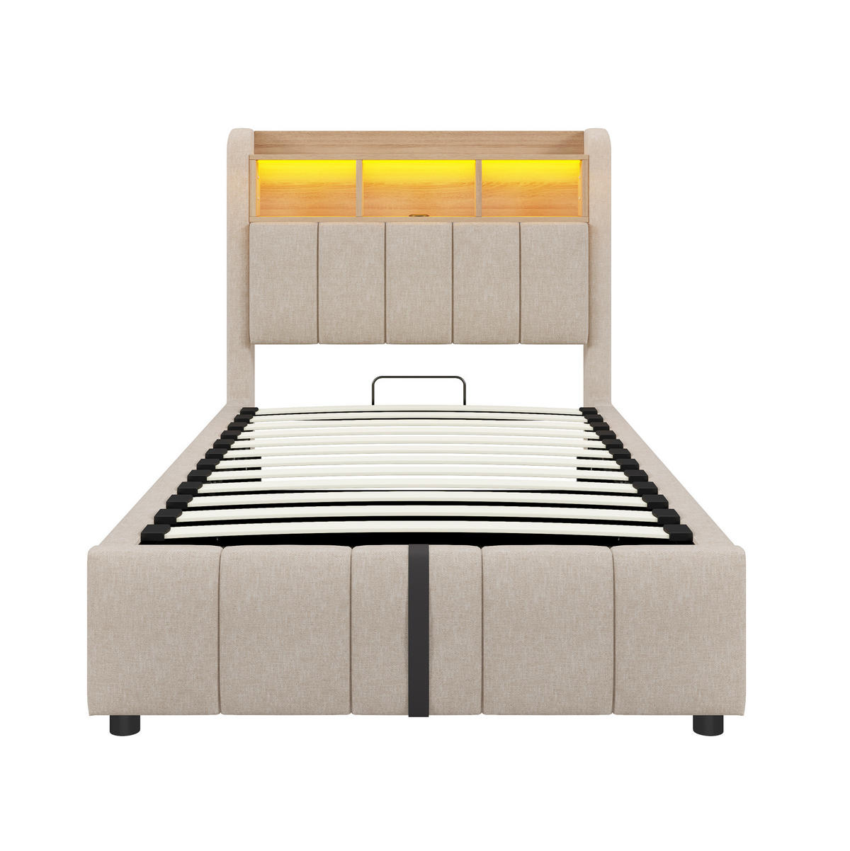 POLSTERBETT mit Stauraum, LED und USB 90x200 cm Beige - Beige, Metall (90/200cm) - Meubliv