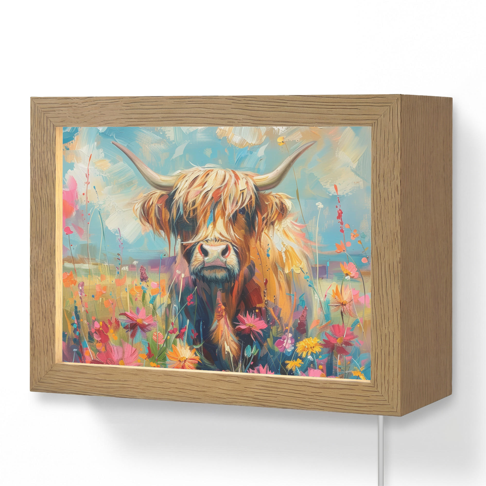 OnlyWow NÁSTĚNNÁ LAMPA Skotský horal - Příroda - Barevné - Květiny 20x15 cm