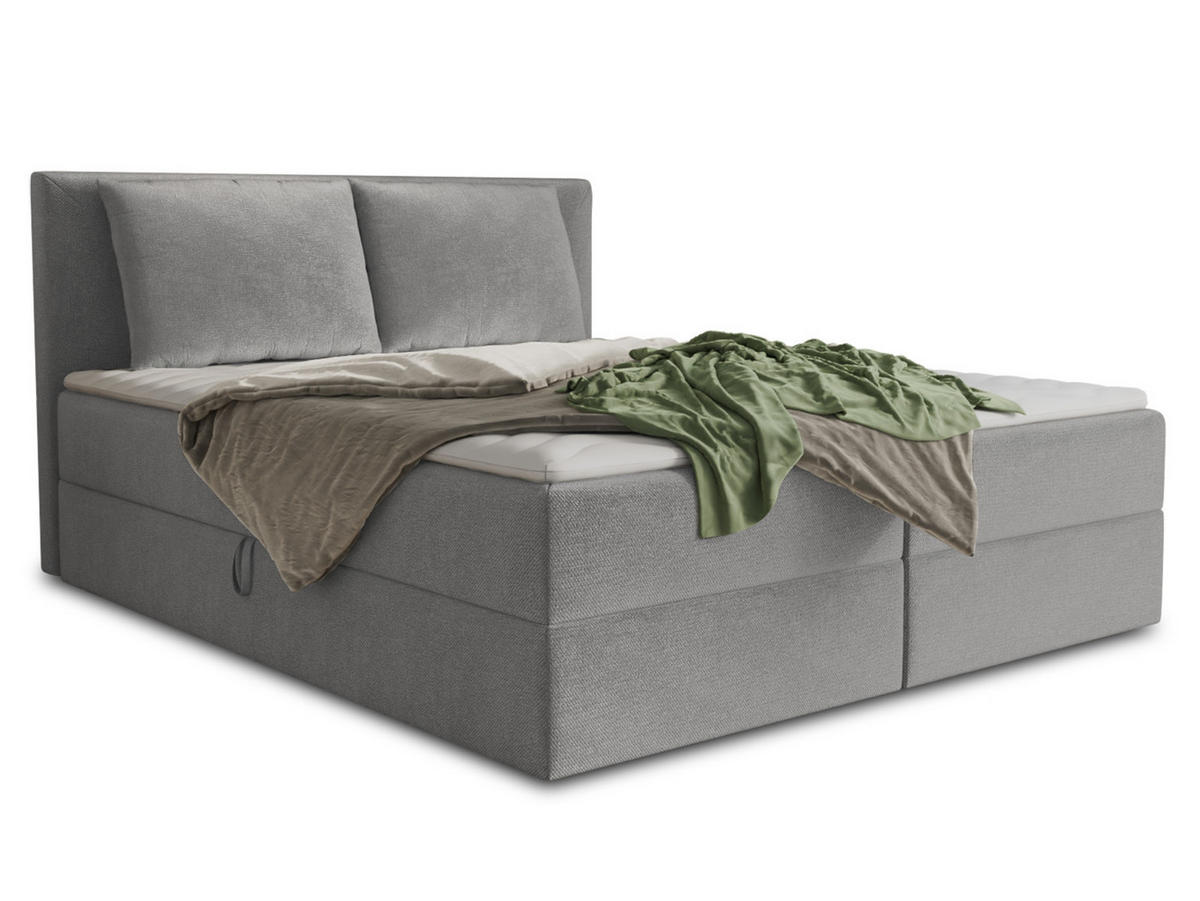 BOXBETT Egro - 160x200 - hellgrau (Paros 05, Velvet) - Hellgrau/Schwarz, Holz/Holzwerkstoff (160/200cm) - Sofnet