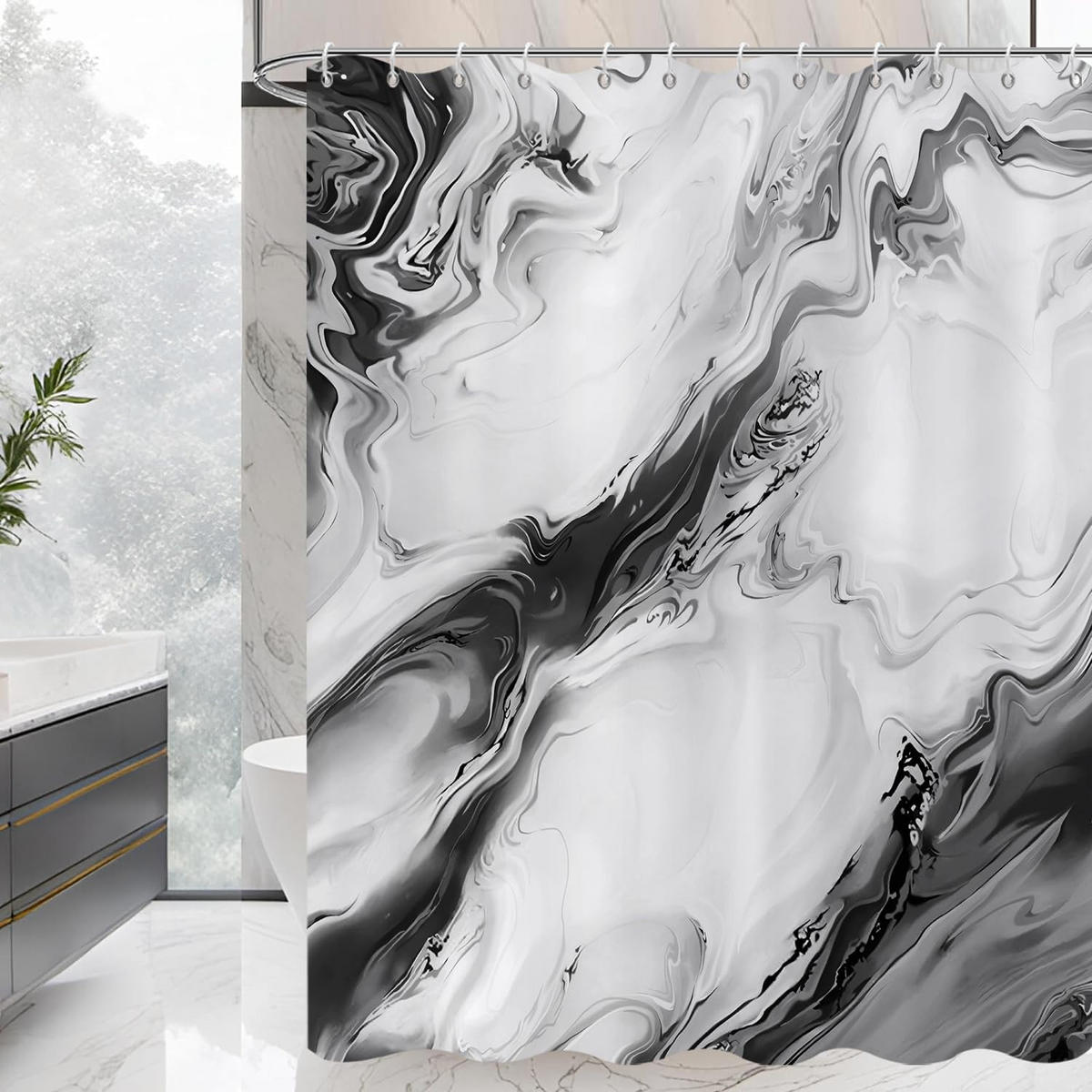 DUSCHVORHANG Aquarell Marmor 180 x 180 cm - Schwarz, Textil (180/180cm) - Kaket