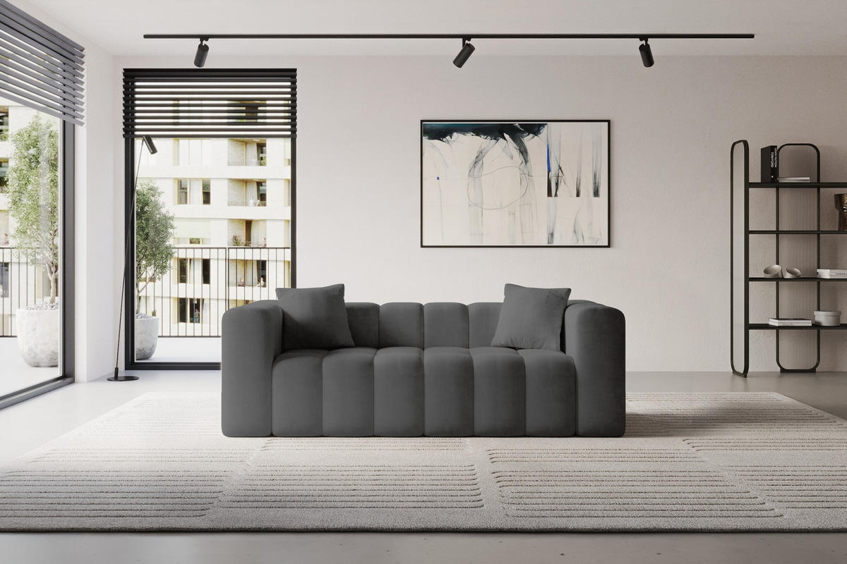 POHOVKA 2-MÍSTNÁ DONY-2 232x90x71 cm Tmavě šedá Velur - černá/tmavě šedá, kompozitní dřevo/textil (232/71/90cm) - ALTDECOR