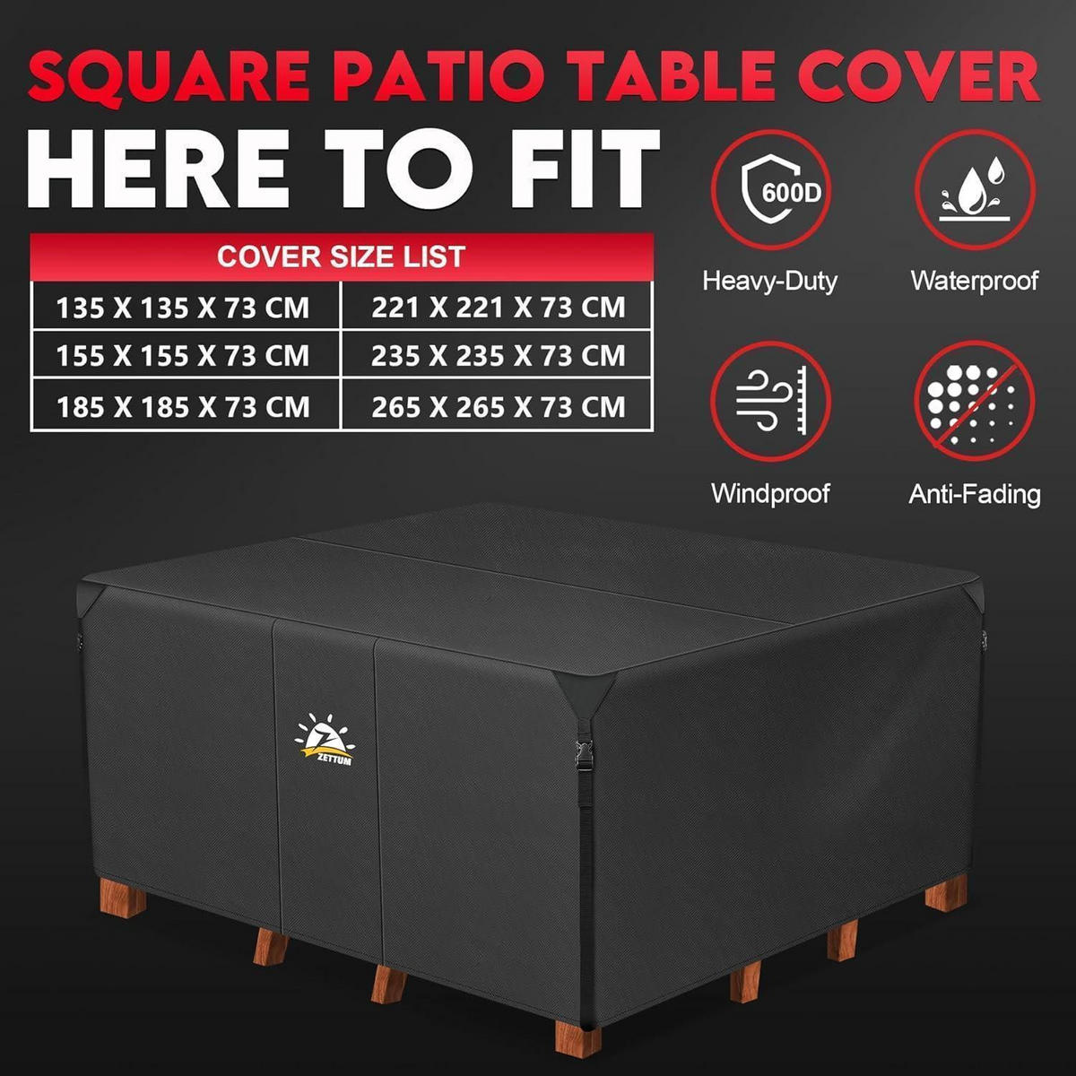 ABDECKUNG für Gartenmöbel 135 x 135 x 73 cm Wasserdicht Heavy Duty - Schwarz, Kunststoff (10/10/10cm)