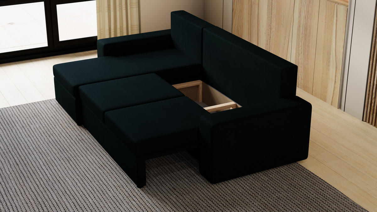 ECKSOFA Paco mit Bettkasten und Schlaffunktion, L-Form/XL-Form, Velourstoff, Universal - Anthrazit, Holzwerkstoff (246/145cm) - 4ALL HOME