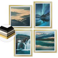 WANDBILDER 4er Set - 50x50 cm & 40x60 cm Goldrahmen - Winterlandschaften, Wasserfälle, Nordlichter - Goldfarben, Kunststoff (50/50cm) - ArtPrintCave
