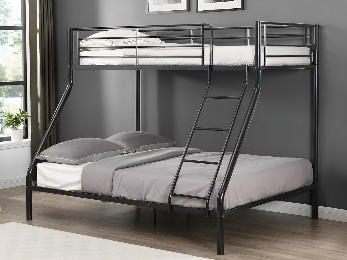 ETAGENBETT + Matratze - 90 & 140 x 190 cm - Stahl - Schwarz - ELEVATIO IV - Schwarz, Metall - Vente-Unique