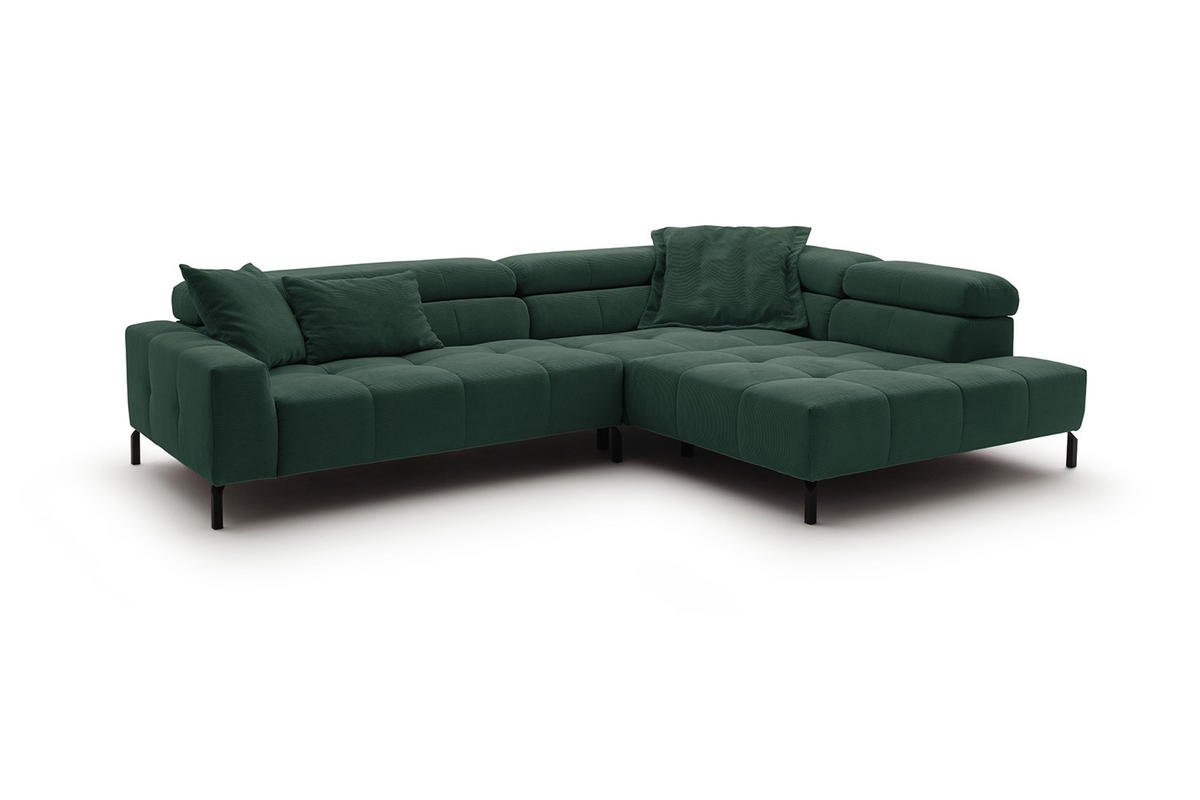 ECKSOFA MIT MOTORISCHEM SITZVORZUG OHIO Smaragdgrün Cord - Smaragdgrün/Schwarz, Textil/Metall (311/219cm) - KAWOLA