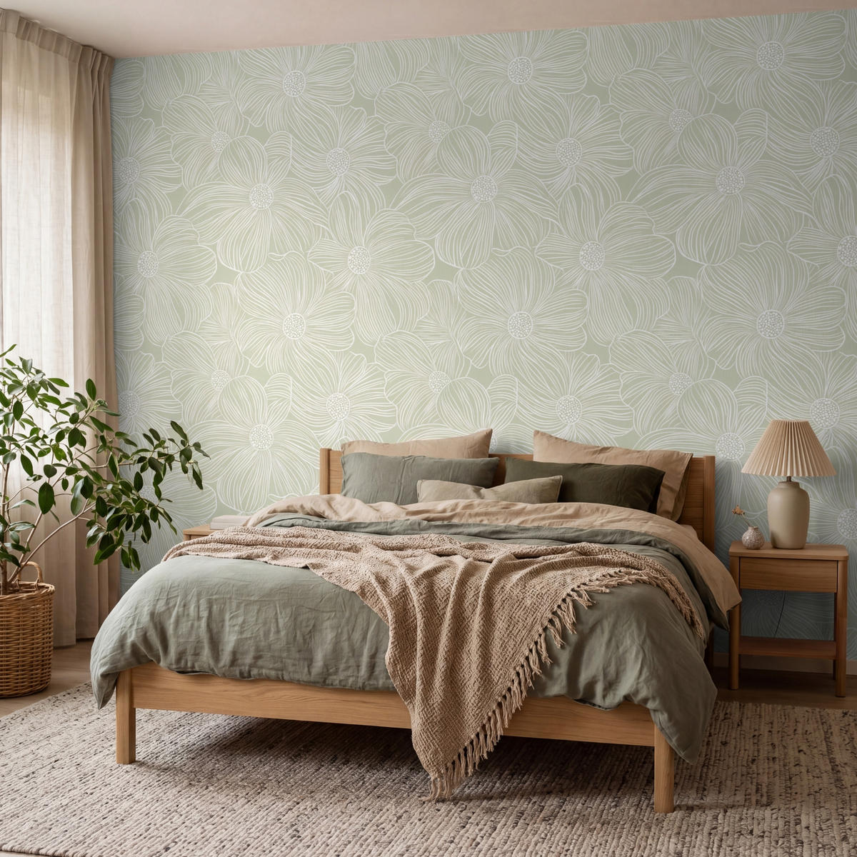 TAPETE - Gelassenheit - Blumen - Grün - 400x300 cm - Salbeigrün, Papier (400/300cm) - OnlyWow