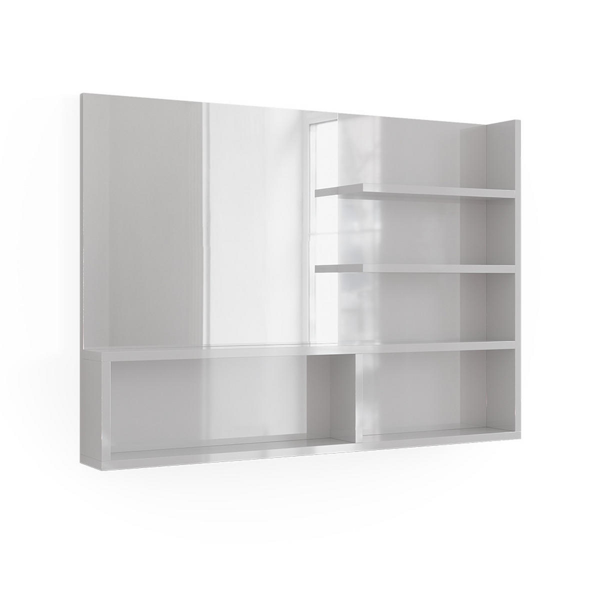 SPIEGELREGAL Weiß Hochglanz 89.8 x 65 cm mit offenen Fächern - Weiß Hochglanz, Holzwerkstoff (89.8/65/11cm) - Vicco